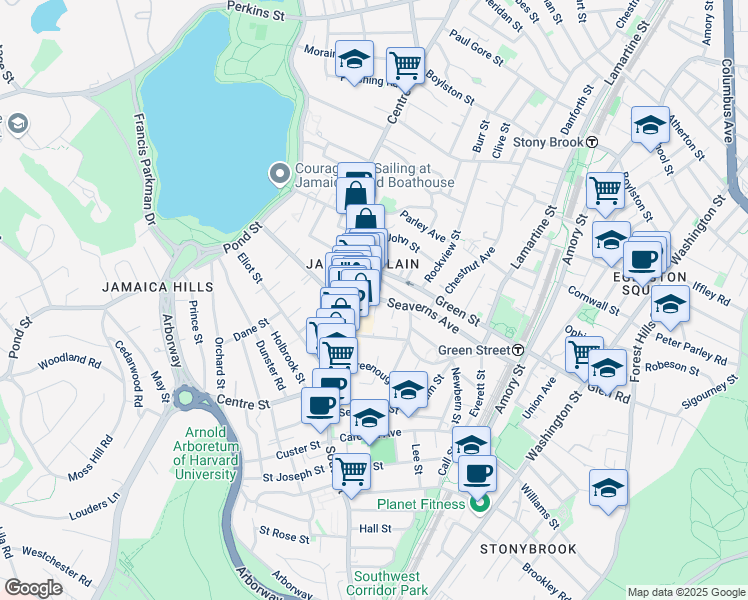 map of restaurants, bars, coffee shops, grocery stores, and more near 2 Brown Terrace in Boston