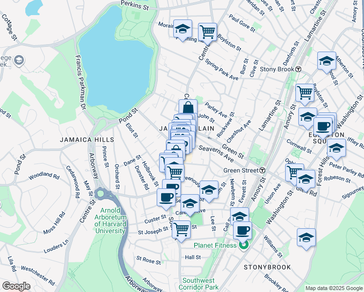 map of restaurants, bars, coffee shops, grocery stores, and more near 2A Brewer Street in Boston