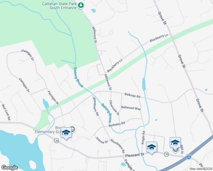 map of restaurants, bars, coffee shops, grocery stores, and more near 65 Millwood Street in Framingham