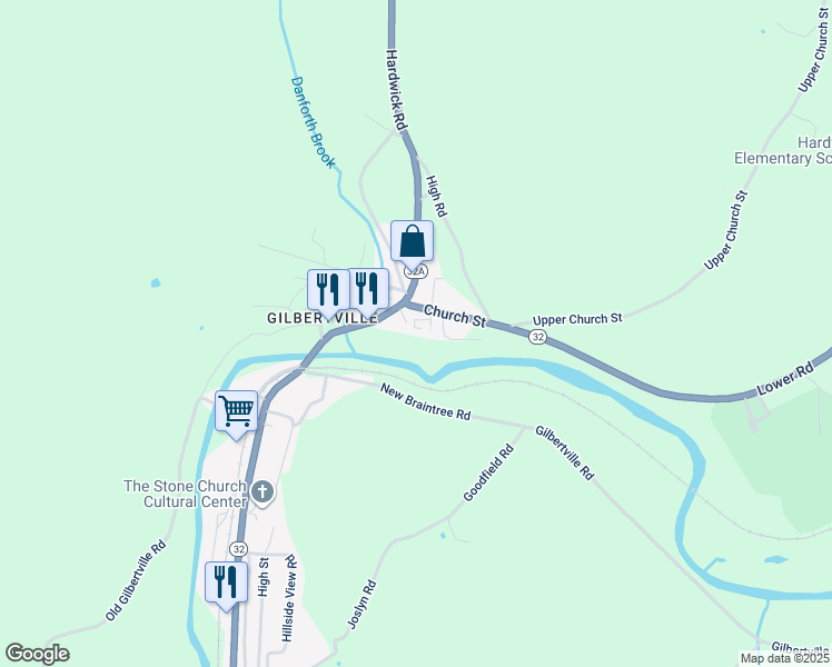 map of restaurants, bars, coffee shops, grocery stores, and more near 46 Sullivan Avenue in Hardwick