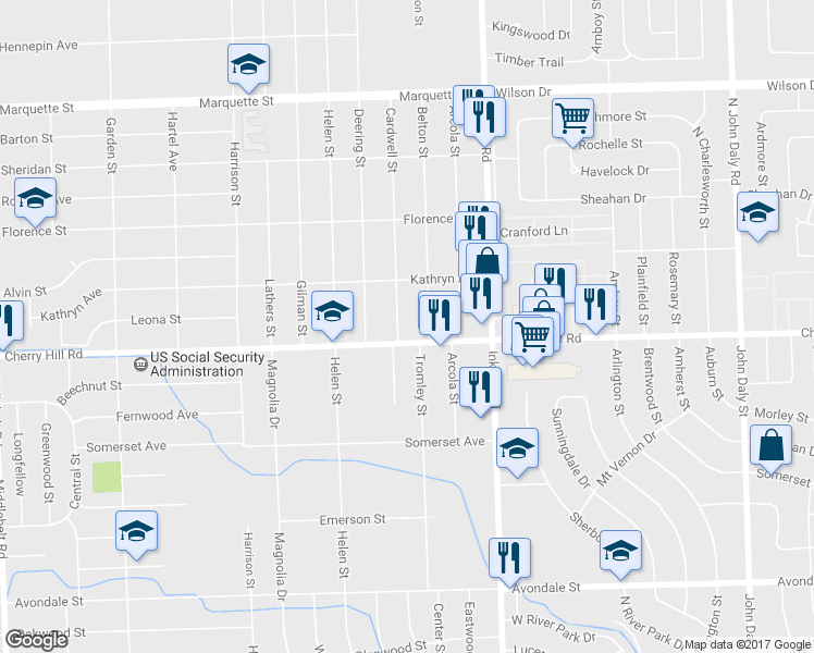 map of restaurants, bars, coffee shops, grocery stores, and more near 138 Cardwell Street in Garden City