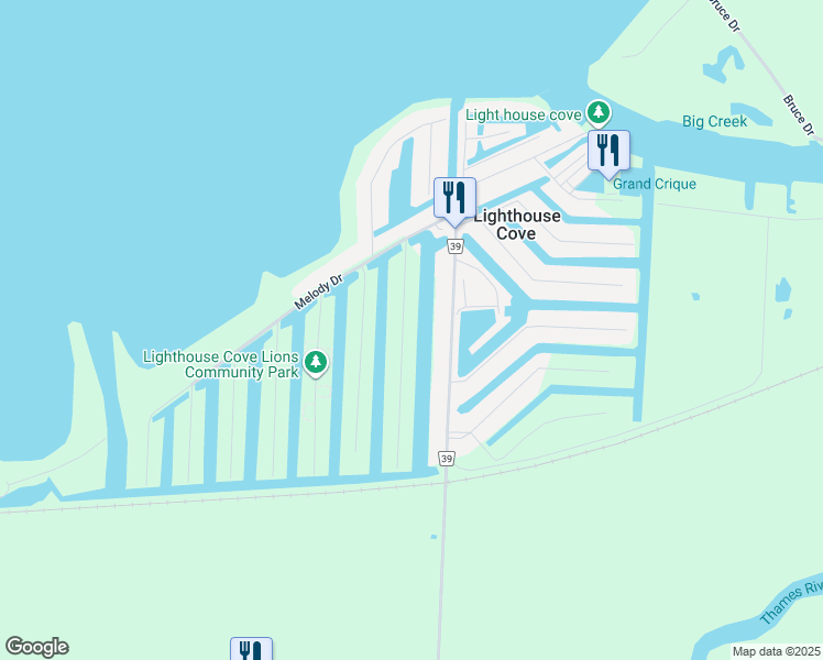 map of restaurants, bars, coffee shops, grocery stores, and more near 630 Markham Drive in Tilbury