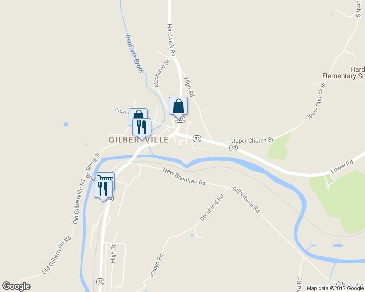 map of restaurants, bars, coffee shops, grocery stores, and more near 46 Sullivan Avenue in Hardwick