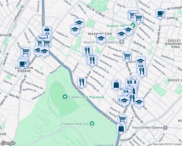 map of restaurants, bars, coffee shops, grocery stores, and more near in Boston