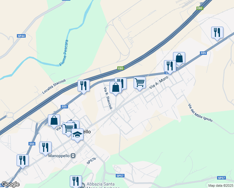 map of restaurants, bars, coffee shops, grocery stores, and more near 20 Via Barbanera in Manoppello Scalo
