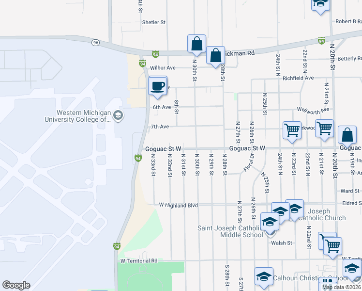 map of restaurants, bars, coffee shops, grocery stores, and more near 1806 Goguac Street West in Springfield