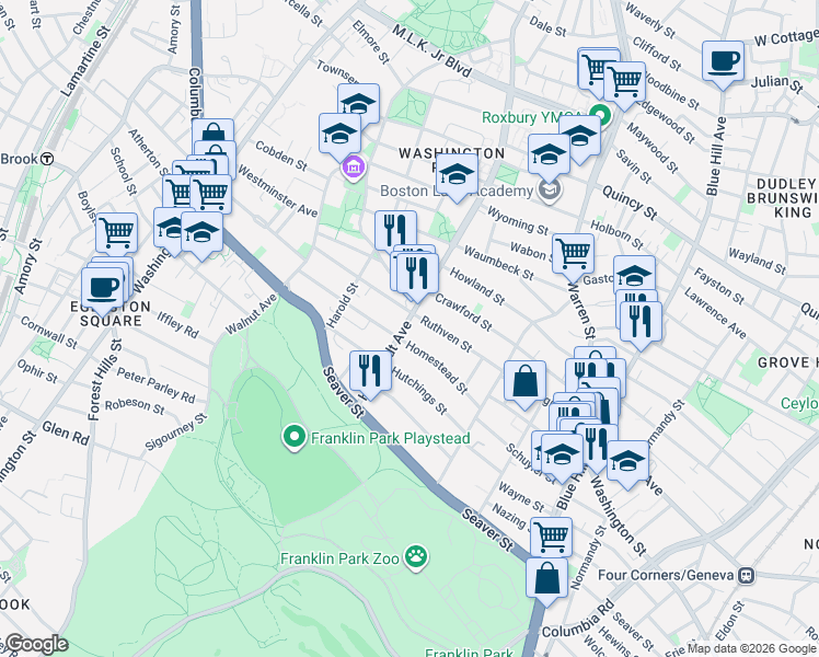 map of restaurants, bars, coffee shops, grocery stores, and more near in Boston