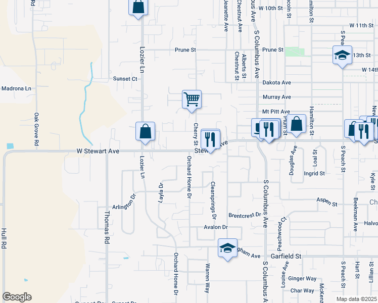 map of restaurants, bars, coffee shops, grocery stores, and more near 1847 West Stewart Avenue in Medford