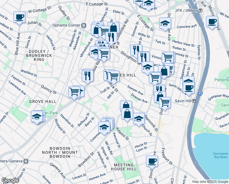 map of restaurants, bars, coffee shops, grocery stores, and more near 113 Hancock Street in Boston