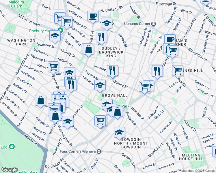 map of restaurants, bars, coffee shops, grocery stores, and more near 60 Lawrence Avenue in Boston