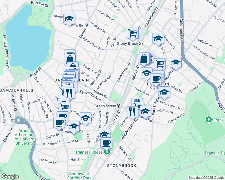 map of restaurants, bars, coffee shops, grocery stores, and more near 329 Lamartine Street in Boston