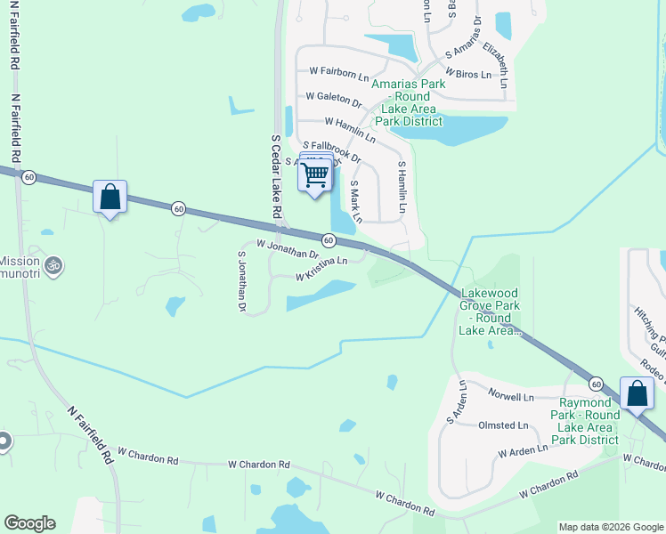 map of restaurants, bars, coffee shops, grocery stores, and more near 601 West Kristina Lane in Round Lake