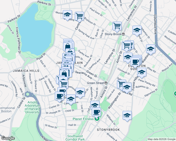 map of restaurants, bars, coffee shops, grocery stores, and more near 62 Green Street in Boston