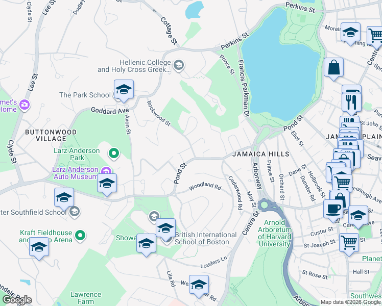 map of restaurants, bars, coffee shops, grocery stores, and more near 10 Rockwood Street in Boston