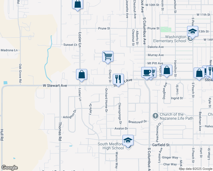 map of restaurants, bars, coffee shops, grocery stores, and more near 1905 Stewart Avenue in Medford