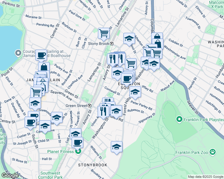 map of restaurants, bars, coffee shops, grocery stores, and more near 51 Cornwall Street in Boston