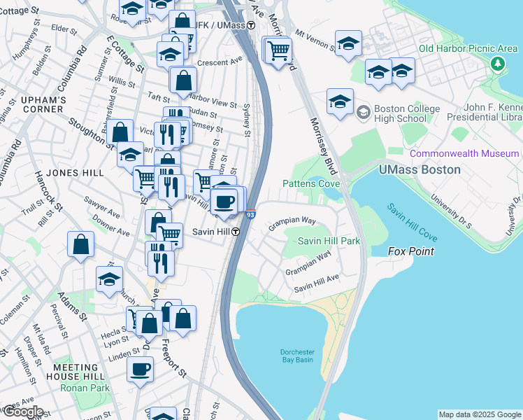 map of restaurants, bars, coffee shops, grocery stores, and more near 400 Savin Hill Avenue in Boston