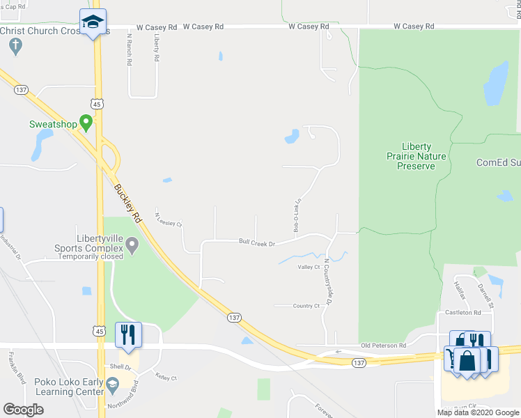 map of restaurants, bars, coffee shops, grocery stores, and more near 30925 Pinehurst Court in Libertyville