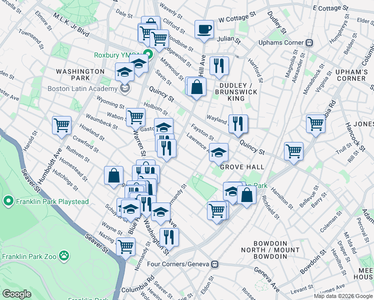 map of restaurants, bars, coffee shops, grocery stores, and more near 25 Creston Street in Boston