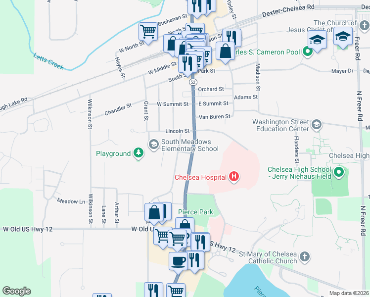map of restaurants, bars, coffee shops, grocery stores, and more near 702 South Main Street in Chelsea