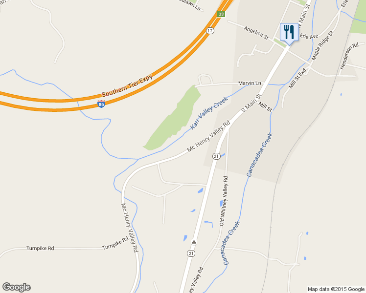 map of restaurants, bars, coffee shops, grocery stores, and more near 418 McHenry Valley Road in Almond