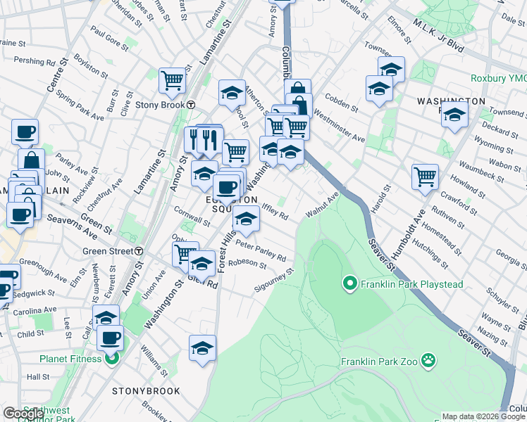 map of restaurants, bars, coffee shops, grocery stores, and more near 31 Iffley Road in Boston