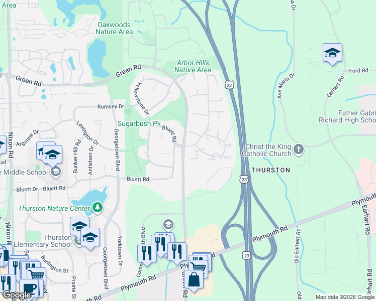map of restaurants, bars, coffee shops, grocery stores, and more near in Ann Arbor