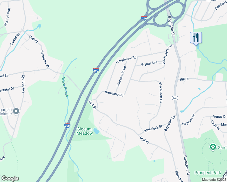 map of restaurants, bars, coffee shops, grocery stores, and more near 35 Browning Road in Shrewsbury