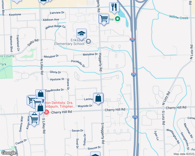 map of restaurants, bars, coffee shops, grocery stores, and more near 41420 Village Green Boulevard West in Canton