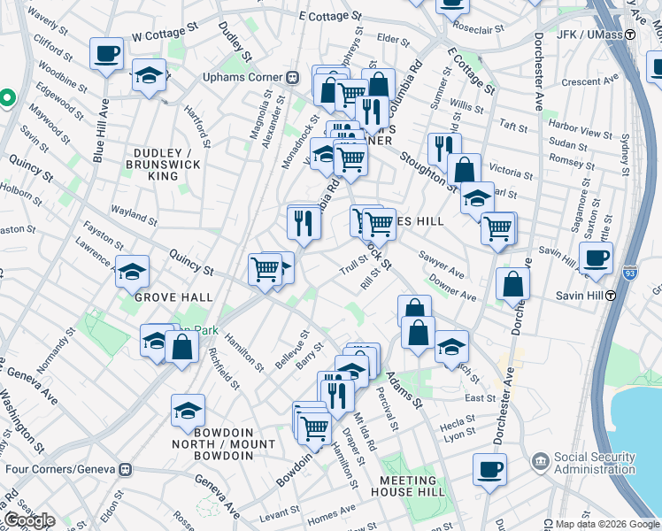 map of restaurants, bars, coffee shops, grocery stores, and more near 25 Trull Street in Boston