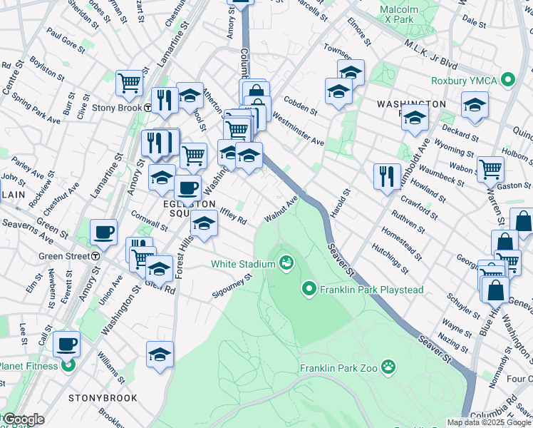 map of restaurants, bars, coffee shops, grocery stores, and more near 435 Walnut Avenue in Boston