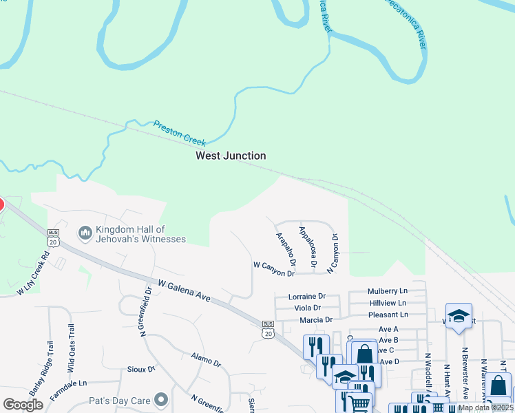 map of restaurants, bars, coffee shops, grocery stores, and more near 1120 Arapaho Drive in Freeport