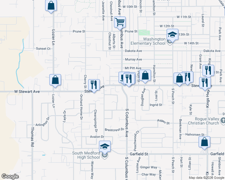 map of restaurants, bars, coffee shops, grocery stores, and more near 1319 Harrisburg Drive in Medford