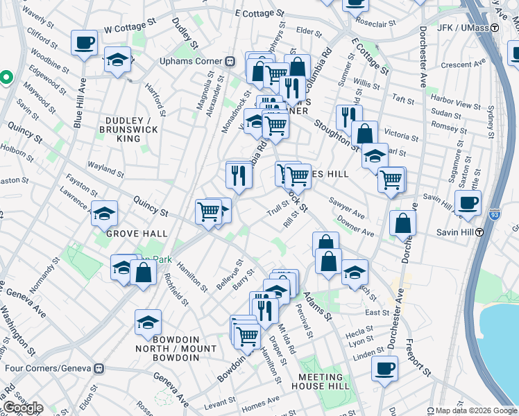map of restaurants, bars, coffee shops, grocery stores, and more near 25 Trull Street in Boston