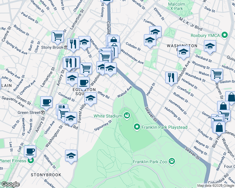 map of restaurants, bars, coffee shops, grocery stores, and more near 12 Ennis Road in Boston