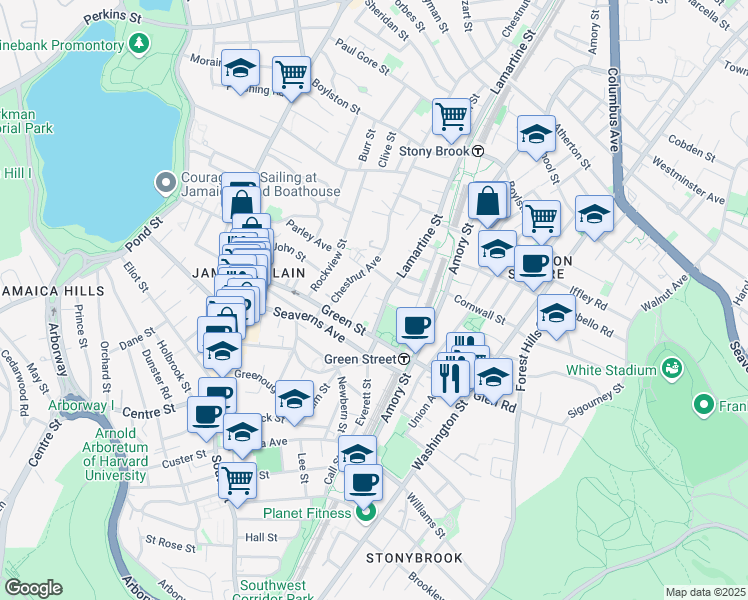 map of restaurants, bars, coffee shops, grocery stores, and more near 329 Lamartine Street in Boston