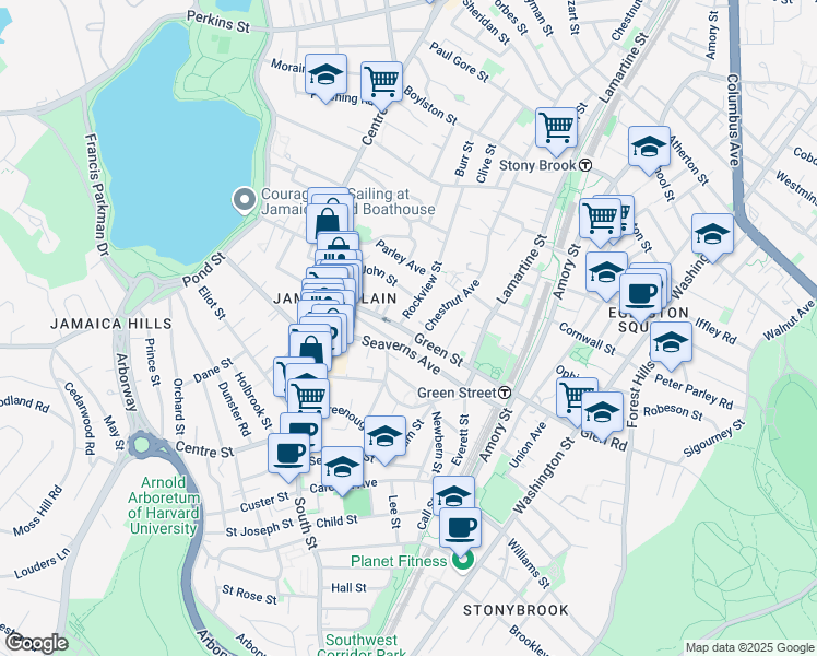 map of restaurants, bars, coffee shops, grocery stores, and more near 62 Green Street in Boston