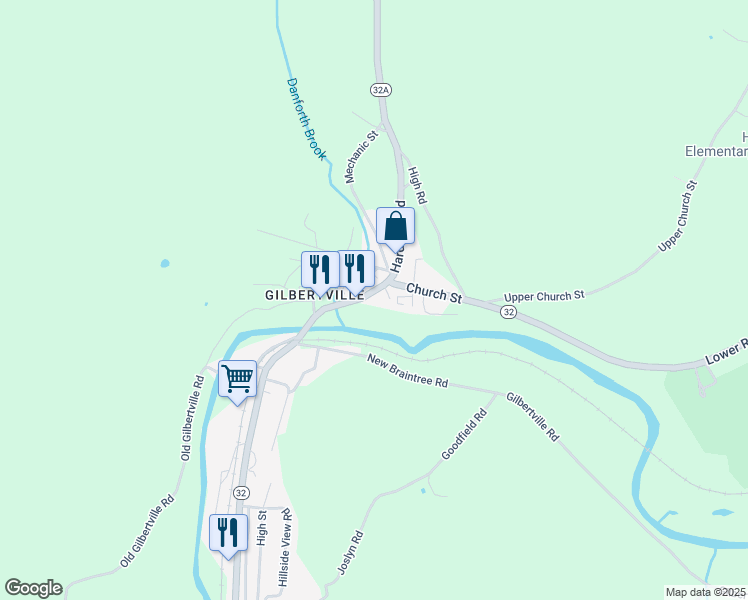 map of restaurants, bars, coffee shops, grocery stores, and more near 33 Main Street in Hardwick