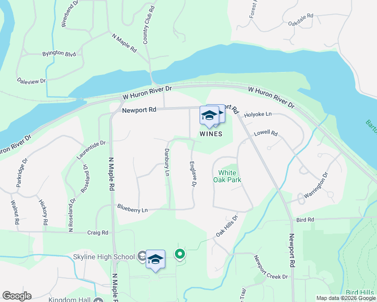 map of restaurants, bars, coffee shops, grocery stores, and more near 2729 Englave Drive in Ann Arbor