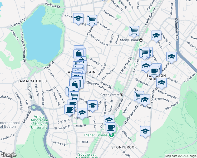 map of restaurants, bars, coffee shops, grocery stores, and more near 48 Green Street in Boston