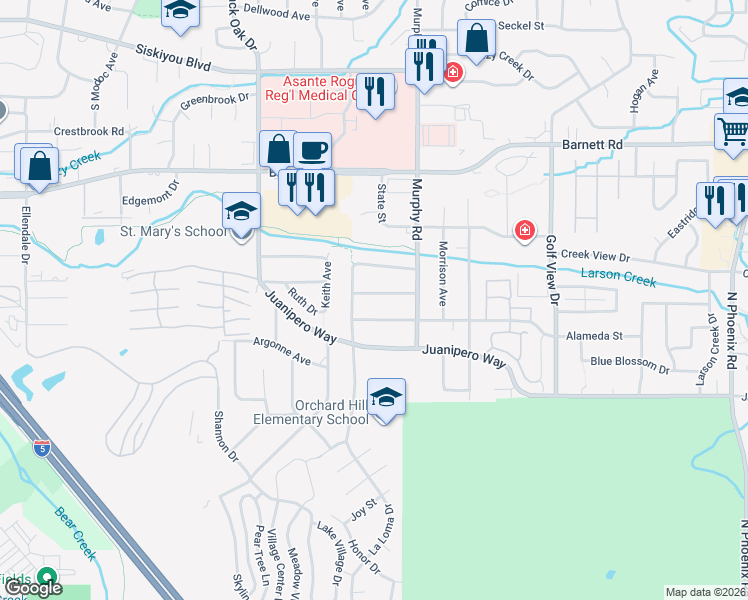 map of restaurants, bars, coffee shops, grocery stores, and more near 2816 Rosemont Avenue in Medford