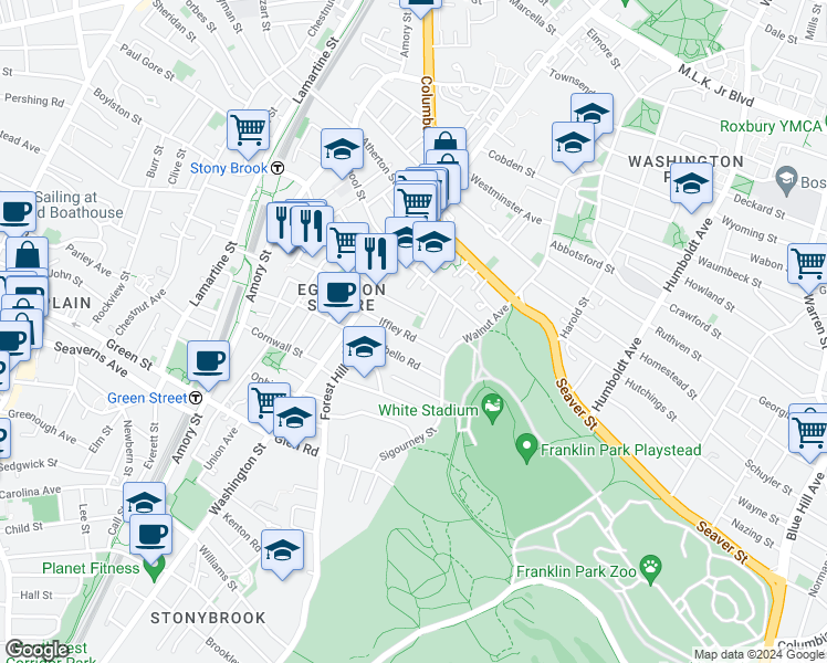 map of restaurants, bars, coffee shops, grocery stores, and more near 55 Iffley Road in Boston