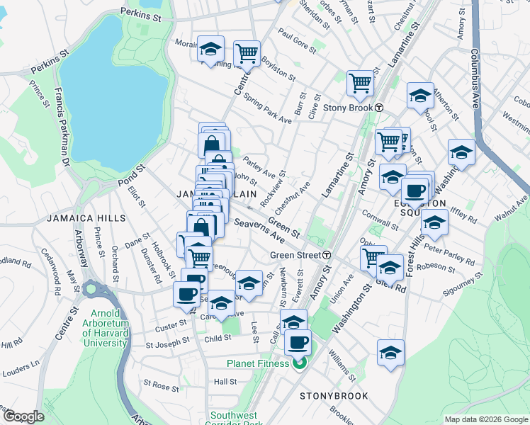 map of restaurants, bars, coffee shops, grocery stores, and more near 62 Green Street in Boston