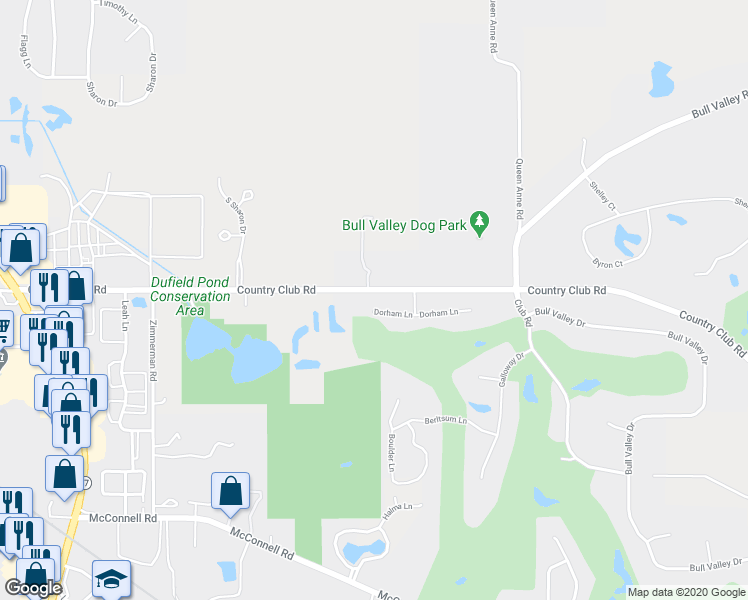 map of restaurants, bars, coffee shops, grocery stores, and more near 11236 Dorham Lane in Woodstock