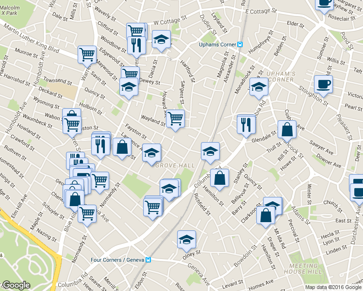 map of restaurants, bars, coffee shops, grocery stores, and more near 14 Kineo Street in Boston