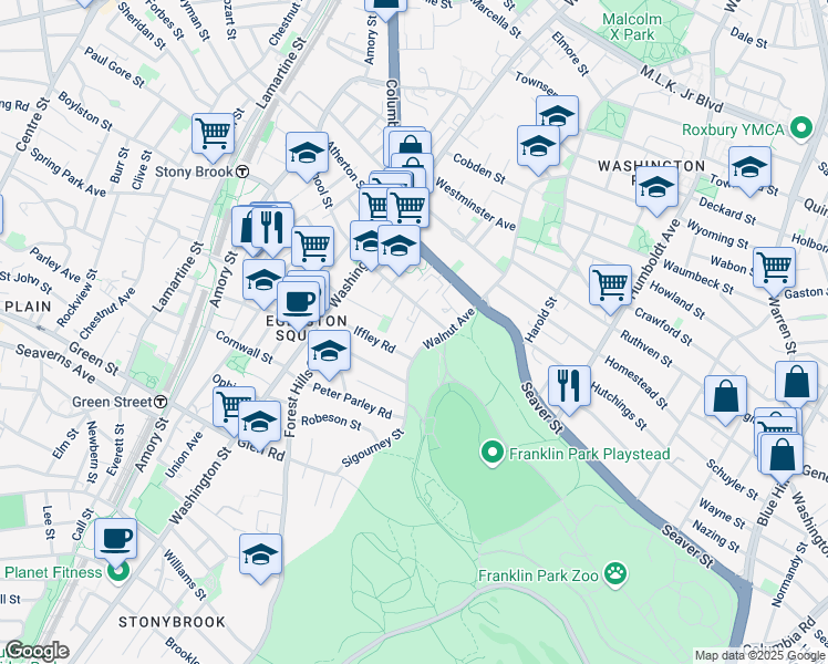 map of restaurants, bars, coffee shops, grocery stores, and more near 450 Walnut Avenue in Boston