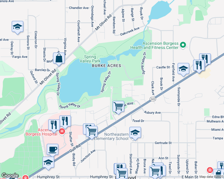 map of restaurants, bars, coffee shops, grocery stores, and more near 2082 Inverness Lane in Kalamazoo
