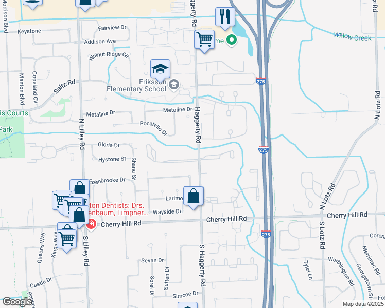 map of restaurants, bars, coffee shops, grocery stores, and more near 41420 Village Green Boulevard West in Canton