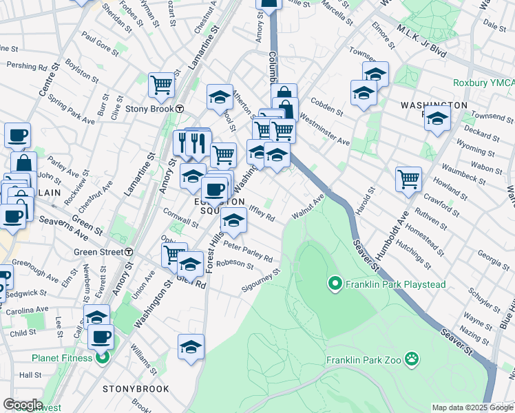 map of restaurants, bars, coffee shops, grocery stores, and more near 70 Montebello Road in Boston