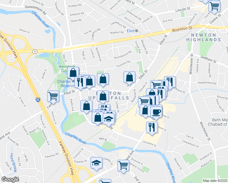 map of restaurants, bars, coffee shops, grocery stores, and more near in 